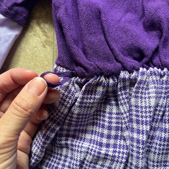 Vtg 70s Girls Purple Plaid Swing Dress Pointed Collar Mod Preppy Academia School - Picture 5 of 9